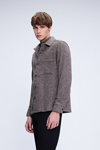 Hatemoğlu Kahverengi Shacket Fit Ceket Yaka Pamuklu Gömlek