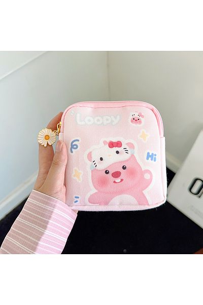Choice B Kawaii Sanrio Hello Kitty Cartoon Women Tampon Sanitary Napkin Storage Bag Mini Cosmetics Coin Pu.