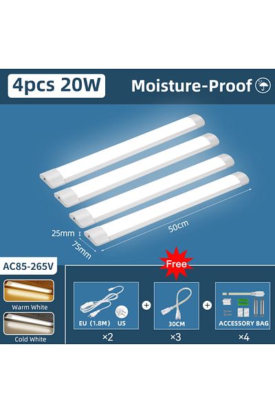 Choice 1.8m Eu Plug Cold White 4pcs 20w I 50cm Moisture-proof Led Tube Light 50/30cm Kitchen Lights 20w 10w