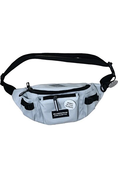 Choice حقيبة صدر عاكسة بنمط شارة عشوائي باللون الرمادي الياباني من هاراجوكو للنساء والرجال حقيبة خصر مجمعة