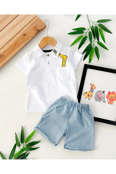 hümabebe Leaf Loving Giraffe Shirt Collar Summer Set of 2