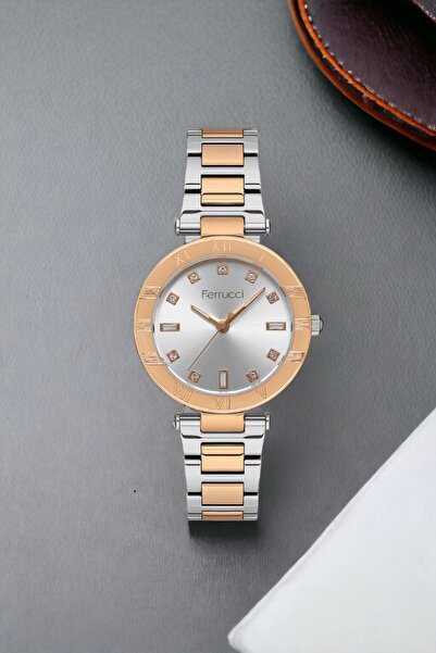 Ferrucci Kadın Kol Saati Çelik Kordon Çelik Kasa Rose Gold-Gümüş FC.03207M.04...
