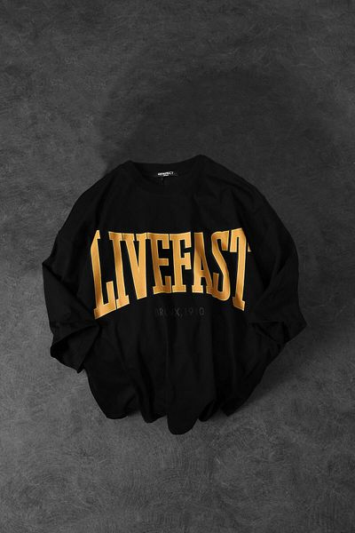 Slatra Ανδρικό μαύρο μπλουζάκι με στάμπα Livefast Oversize