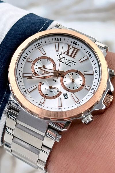 Ferrucci Function Mineral Glass Steel Band & Case Men's Watch Zmfer085
