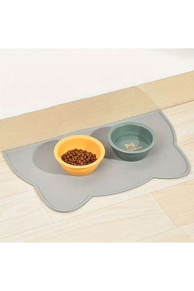 Choice 44X24cm GRAY Pet Feeding Mat For Dogs & Cats, Thin Silicone Waterproof Cat Food Mat Cat Bowl Mat Wit