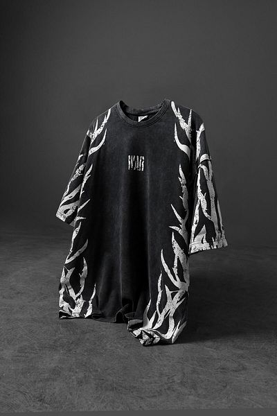 Slatra Ανδρικό μπλουζάκι Anthracite War Special Washed Fabric Oversize