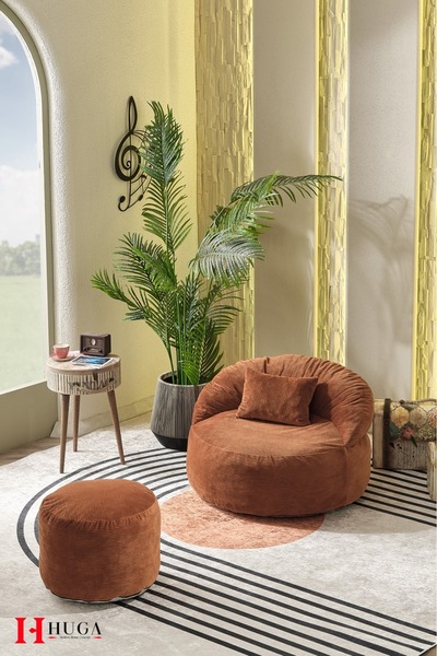 Huga Metal Puffy Puf Koltuk, Berjer Relax Koltuk Uzanmalı Kanepe , 3lü Takım