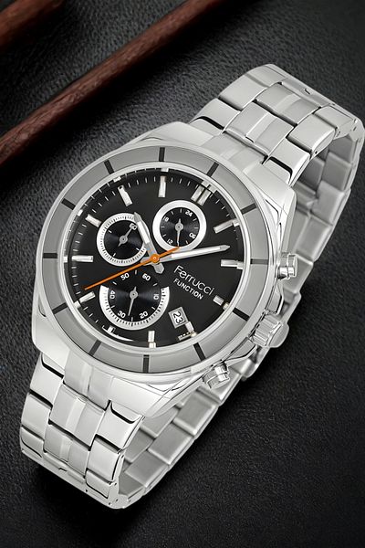 Ferrucci Fcf.13674fm.02 Function Men's Wristwatch and Bracelet - Silver Black Color Zmfer151