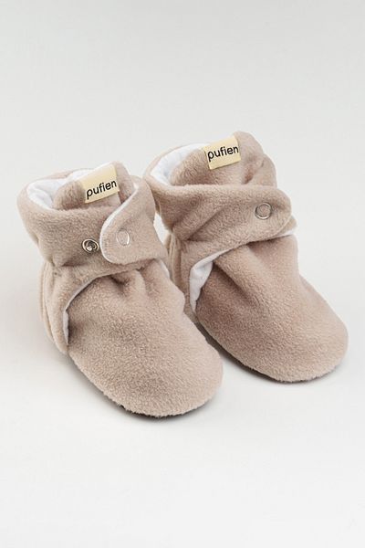 pufien Organic Cotton Lined, Baby First Step Shoes, Non-Slip Sole, Baby Slippers, Beige Booties