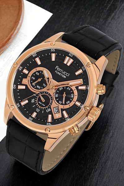 Ferrucci Black-Rose Leather Cord Men's Wristwatch Fcf.13908Fk.05 Function Bracelet Zmfer155