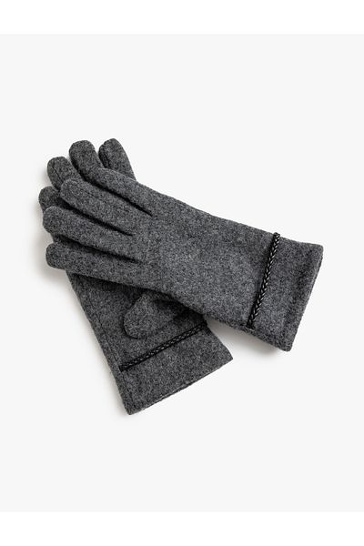 Koton Gloves Faux Leather Stripe Detailed