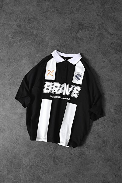 Slatra Мъжка черна тениска с поло яка и щампа Brave