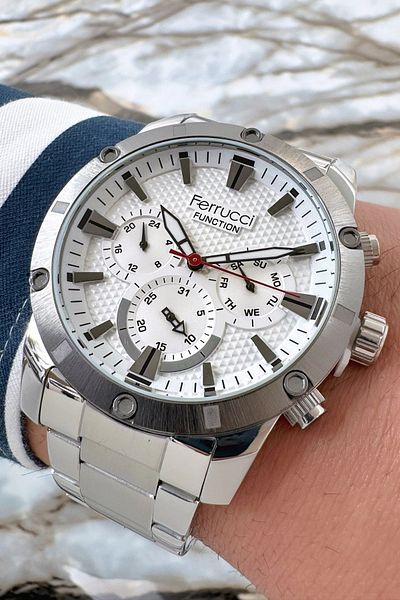 Ferrucci Function 3 Atm Silver Color Steel Strap & Case Men's Wristwatch Bracelet Zmfer092