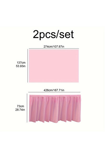 Choice Pink 2pcs Tablecloth Set Disposable Solid Color Table Cover Table Skir...