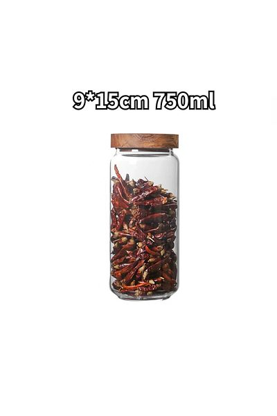 Choice 750ml 1 Pc Small Glass Storage Jars With Airtight Lids, Coffee Container With Wooden Lid, Glass Pant