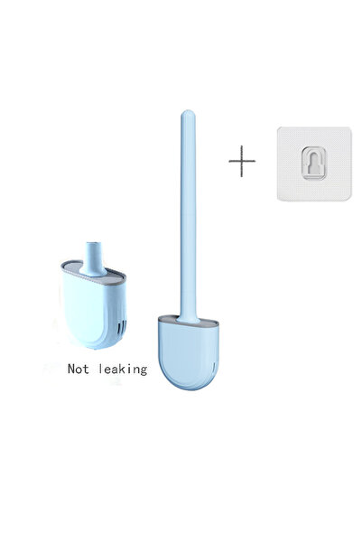 Choice فرشاة مرحاض زرقاء معلقة على الحائط مع حامل بمقبض طويل من السيليكون وشع...