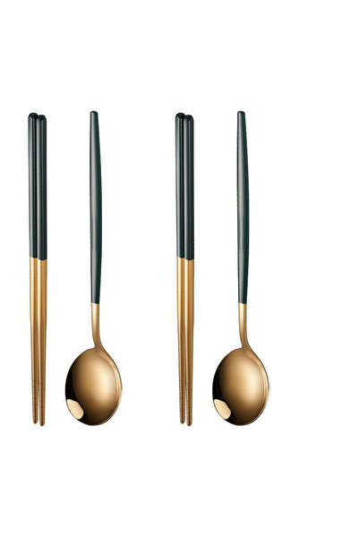 Choice أدوات مائدة باللون الأخضر الذهبي مكونة من 4 قطع أدوات مائدة منزلية بال...