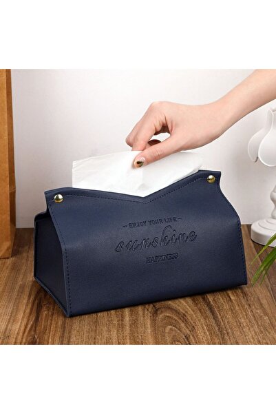 Choice حافظة مناديل جلدية زرقاء وحامل مناديل وحاوية تخزين وعلبة مناديل للسيارة بلون سادة بسيط للمنزل