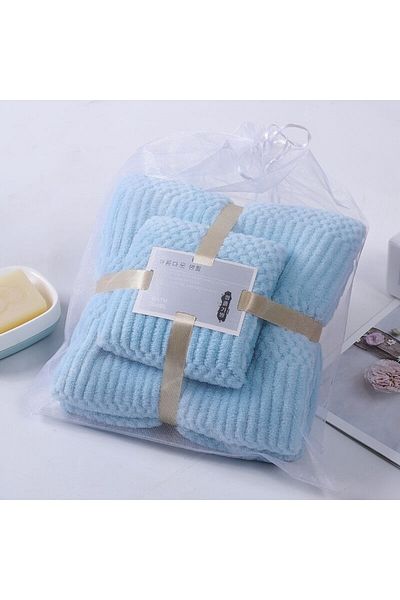 Choice Sky Blue Two-piece High Density Coral Velvet Towel Bath Towel Mother Set Thickened Absorbent Soft Gi