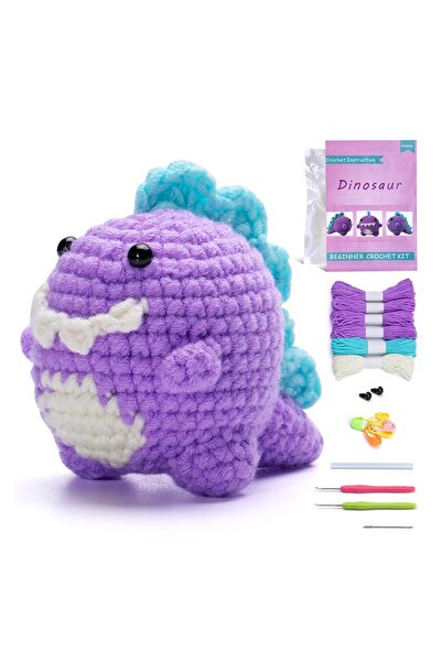 Choice دمية صغيرة أرجوانية على شكل ديناصور فينري مصنوعة يدويًا من الصوف المنسوج بالكروشيه