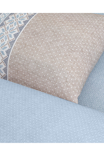 Madame Coco Benoit Çift Kişilik %100 Pamuk Ranforce Baskılı Nevresim Takımı - Bej/Mavi