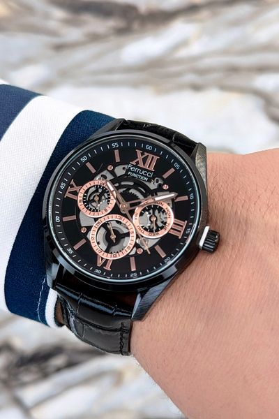 Ferrucci Black Leather Cord, Steel Case Roman Men's Wrist Watch Zmfer078