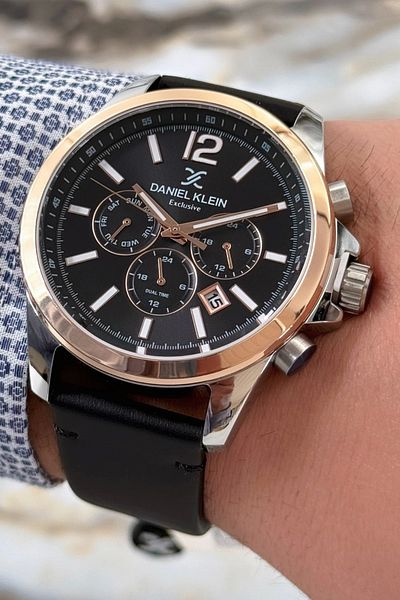 Daniel Klein Exclusive Premium 3atm Black Leather Men's Wrist Watch Bracelet - Zmdk1165