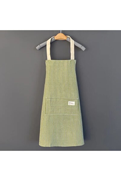 Choice مريلة مطبخ مخططة من الكتان الأخضر بدون أكمام ورقبة معلقة ومرونة قابلة ...