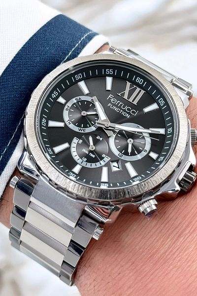 Ferrucci Function Mineral Glass Steel Band & Case Men's Watch Zmfer085