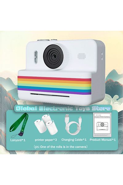 Choice WHITE 2.8 Inch Instant Print Camera, Digital Video Camera With 3 Rolls of Thermal Printing Paper, 0