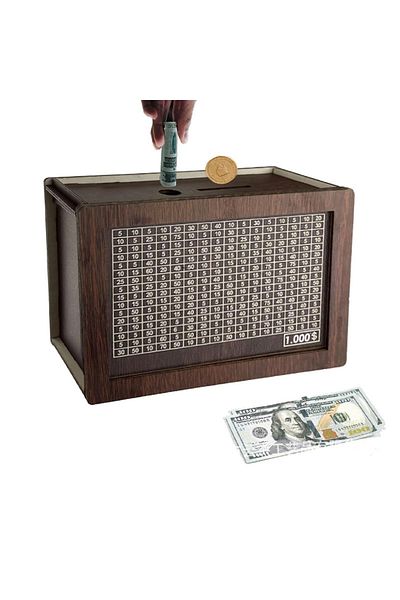 Choice style1 1pcs Money Wood Box Piggy Bank Wood Money Bank Reusable Money Box with Saving Goal and Number