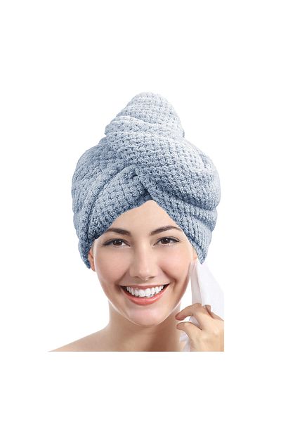 Choice Blue Solid color hair towel Textured dry hair cap 9.8 "X 25.5" absorbent hair towel wrap for button-
