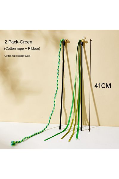 Choice Pack of 2 Simulation Feather Interactive Cat Toy Satin Ribbon Bell Cat Stick Toys Kitten Playing Tea