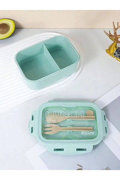 Choice green 1pc lunch box, lunch box, office worker's day solid color square shaped, sealed with tableware