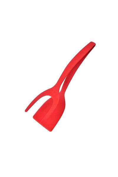 Choice Red New 2 In 1 Grip Flip Spatula Tongs Egg Flipper Spatula Nylon Non Stick Coating Pancake Fish Fren