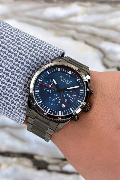 Ferrucci Smoked men's Wristwatch - Steel Cord and Case, 3 ATM Bracelet Zmfer113