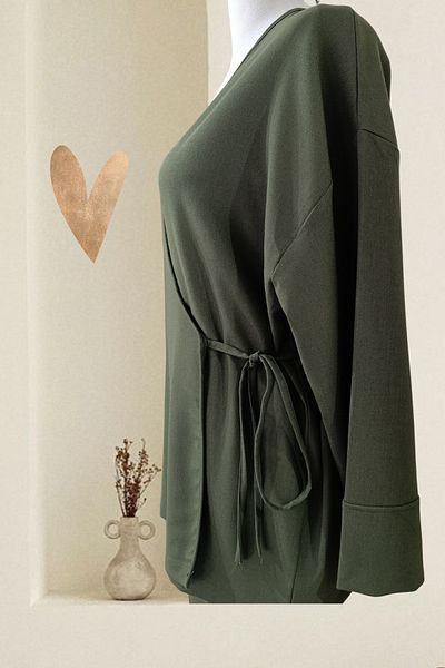 Enisse Double Breasted Neckline Side Tie Large Size Suit