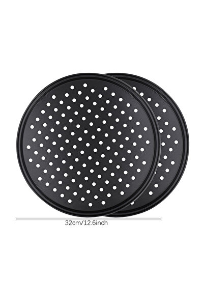 Choice صينية بيتزا مثقبة من الفولاذ الكربوني مقاس 32 سم، قطعتان، صينية غير لا...