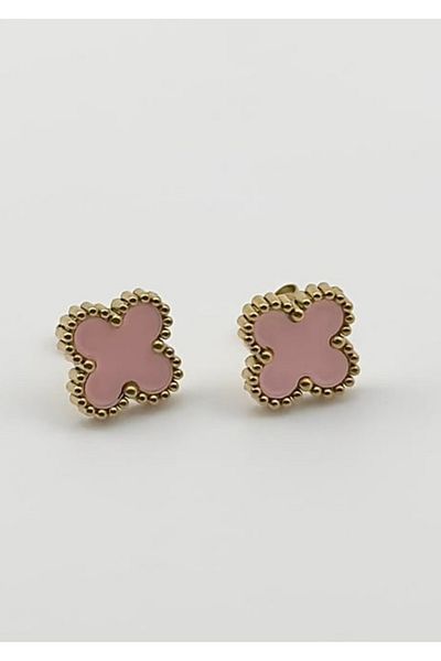 Butik Steel Clover Pattern Pink Color Earrings