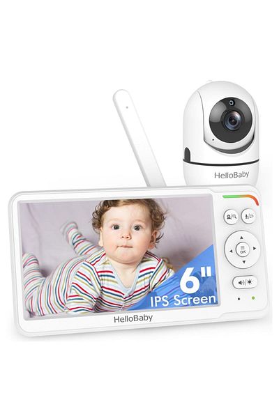 Hello Baby - شاشة IPS مقاس 6 بوصات - جهاز مراقبة فيديو محمول للأطفال