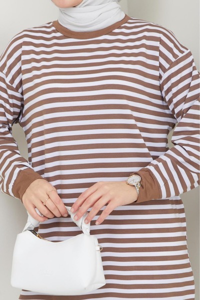 PALME D'OR Fashion Neva Thin Anti-Sweat Soft Combed Cotton Fabric Summer Hijab Striped Tunic