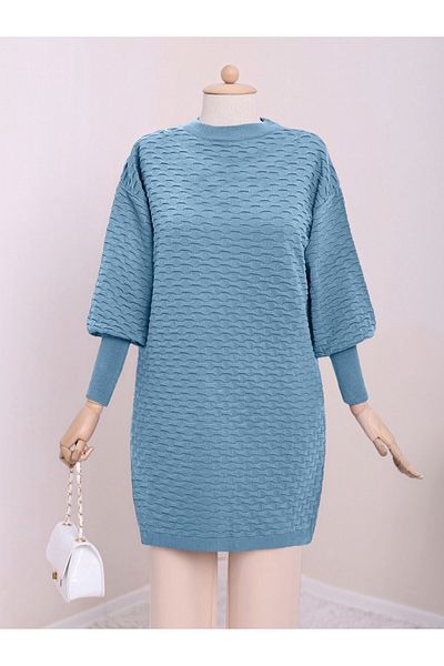 Modamorfo Embossed Pattern Knitwear Tunic - Light Blue