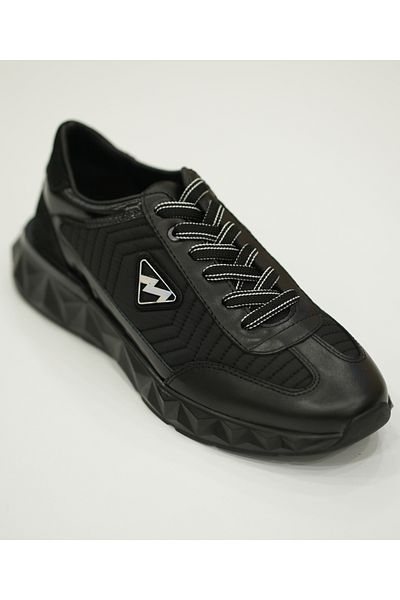 MARCOMEN Black Genuine Leather Lace-Up Men's Sneakers