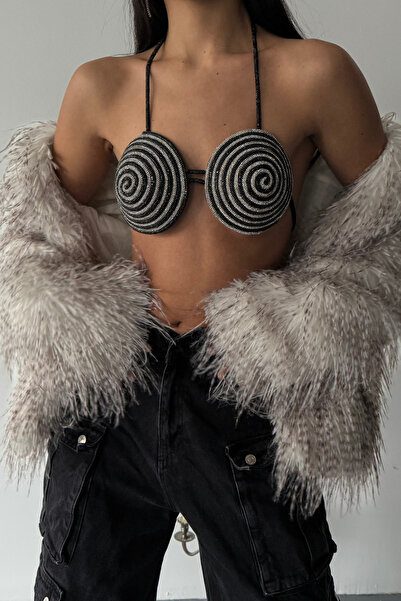 Trend aksesuar Taşlı İllüzyon Desen Crop Büstiyer