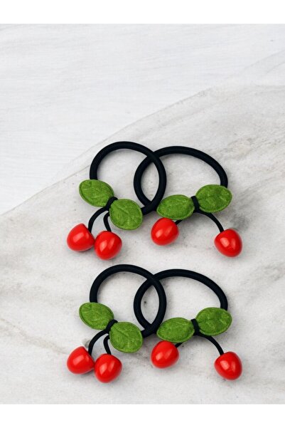 MUTENA Комплект от 4 броя ластици за коса с черешово покритие за момичета - Комплект от 2 чифта ластици за коса с черешово покритие, 4 броя