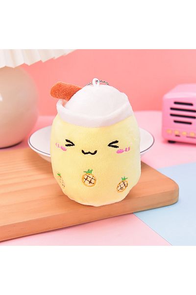 Choice 12cm yellow Cute keychain pendant mini simulation fruit milk tea cup plush toy to send holiday gifts