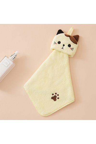 Choice Yellow Cute Cat Kitchen Cleaning Towel Hanging Hand Towels Absorbent Dishcloths Coral Velvet Soft C