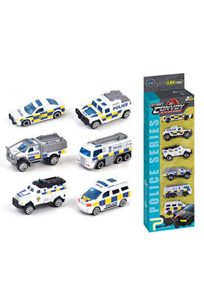 Little Story سيارة شرطة منزلقة مصنوعة من سبائك معدنية (6 قطع) - بيضاء