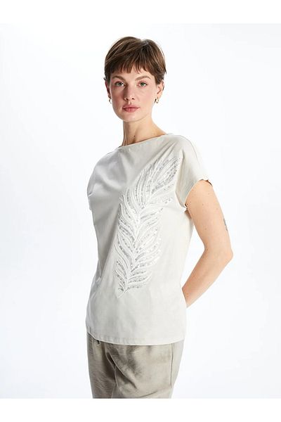 LC Waikiki Lcwaikiki Classic Crew Neck Sequin Sequin Embroidered Women's T-Shirt