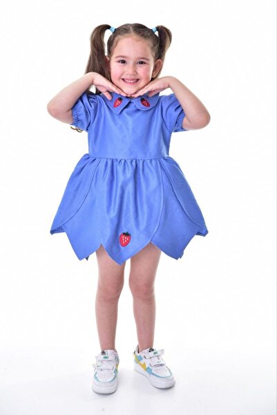 ELONKİDS Çilek Nakışlı Gabardin Elbise